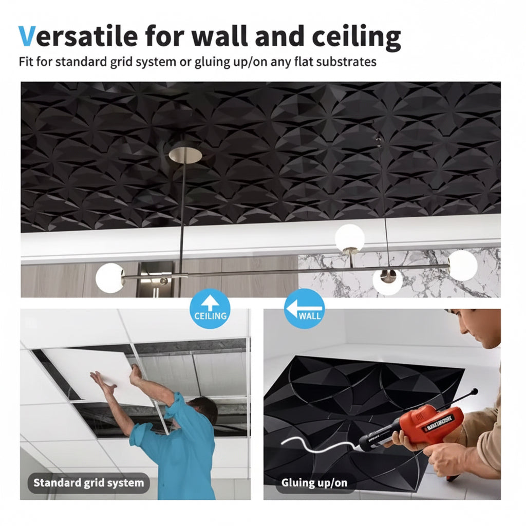 12pcs Black Floral Ceiling Tiles 2x2 FT