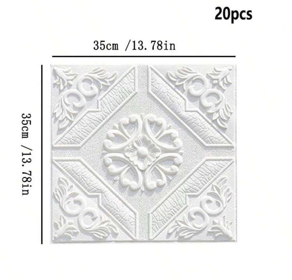 20/50 pcs 3D Floral Ceiling Tiles Self-Adhesive Wall Stickers 13.78x13.78 Inches