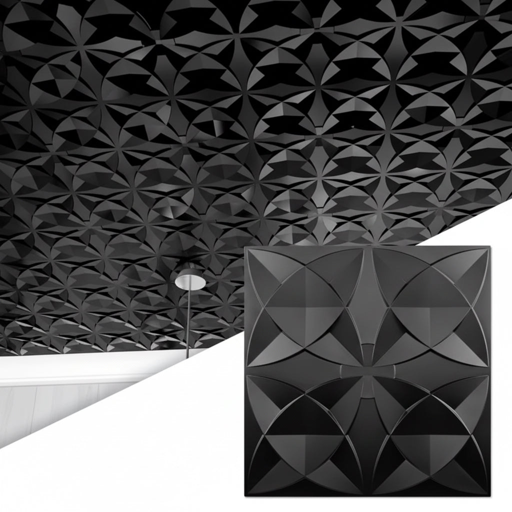 12pcs Black Floral Ceiling Tiles 2x2 FT