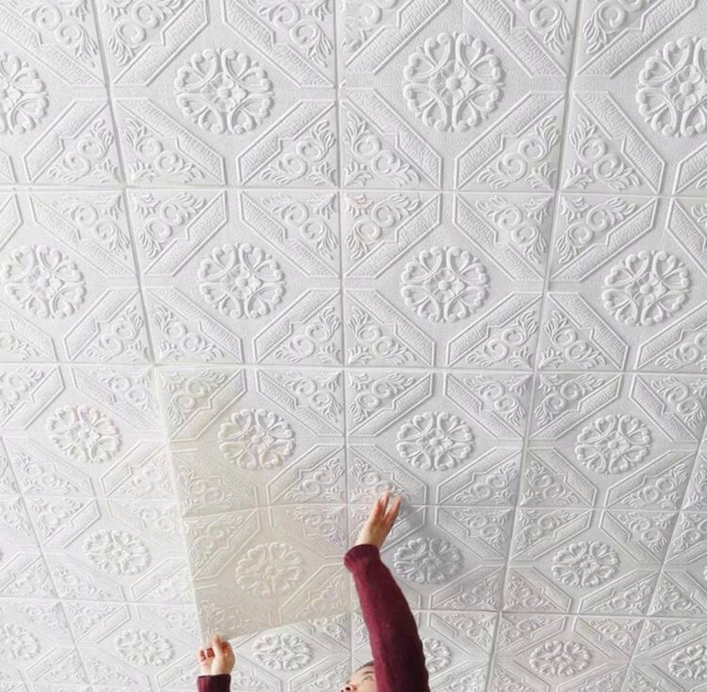 20/50 pcs 3D Floral Ceiling Tiles Self-Adhesive Wall Stickers 13.78x13.78 Inches